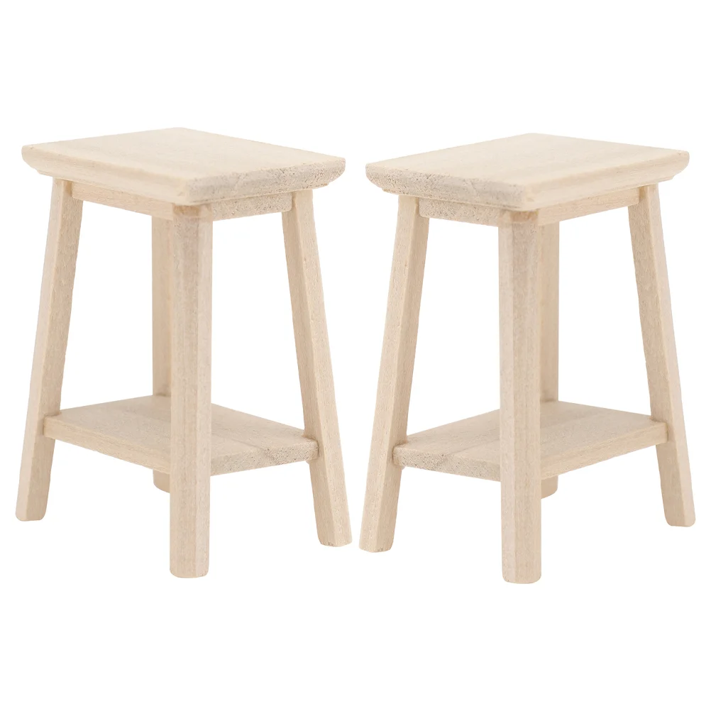 

2 Pcs Dollhouse Stool Mini Wooden Miniature Model Decors Dinging Round Toy Furniture