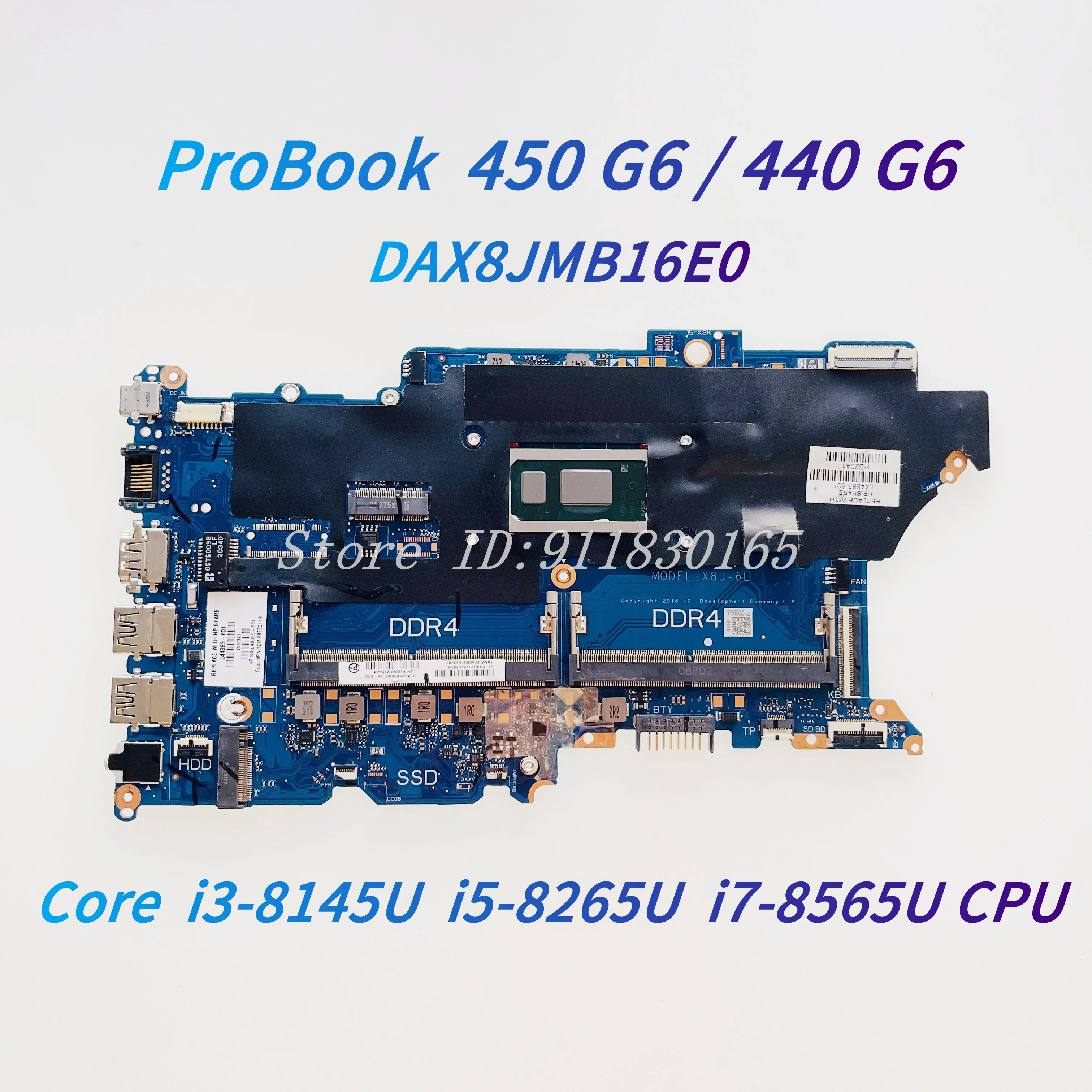 DAX8JMB16E0 MODEL:X8J-6L For HP ProBook 440 G6 450 G6 Laptop Motherboard With i3-8145U i5-8265U i7-8565U CPU UMA DDR4 L44883-601