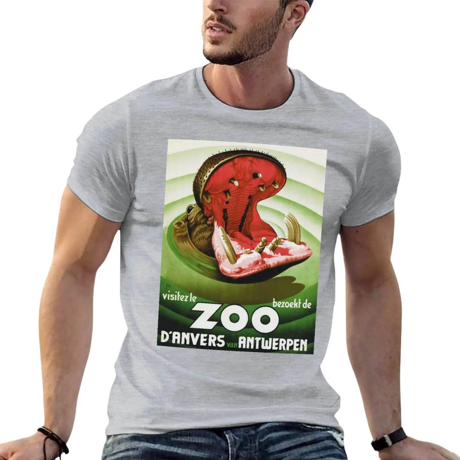 

Vintage Hippo Antwerp Belgian Visit the Zoo poster T-Shirt t-shirts man t shirt for men