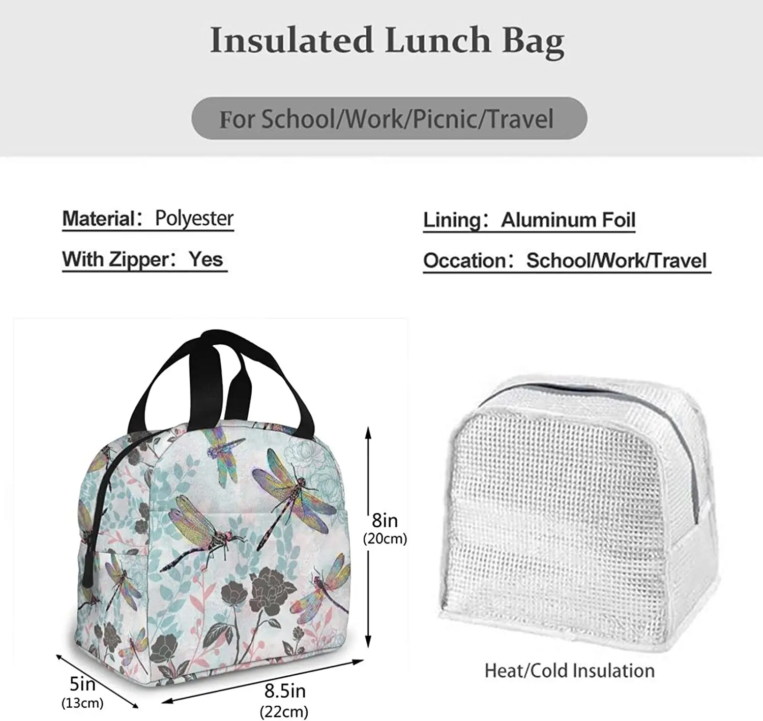 Libellule – sac à Lunch Portable, fourre-tout isolé, glacière pour pique-nique, bateau, plage, pêche, travail, pour filles