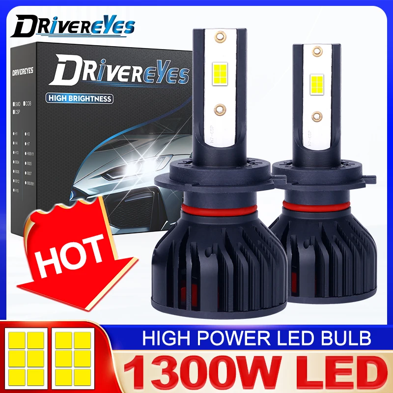 

Dembaliyes H7 LED 1300W H4 H1 H11 Чипы H8 9005 9006 1:1 Мини турбо-лампа CANB H9 9012 Автомобильные фонари Plug&Play 6000K Белый 12V 2 шт.