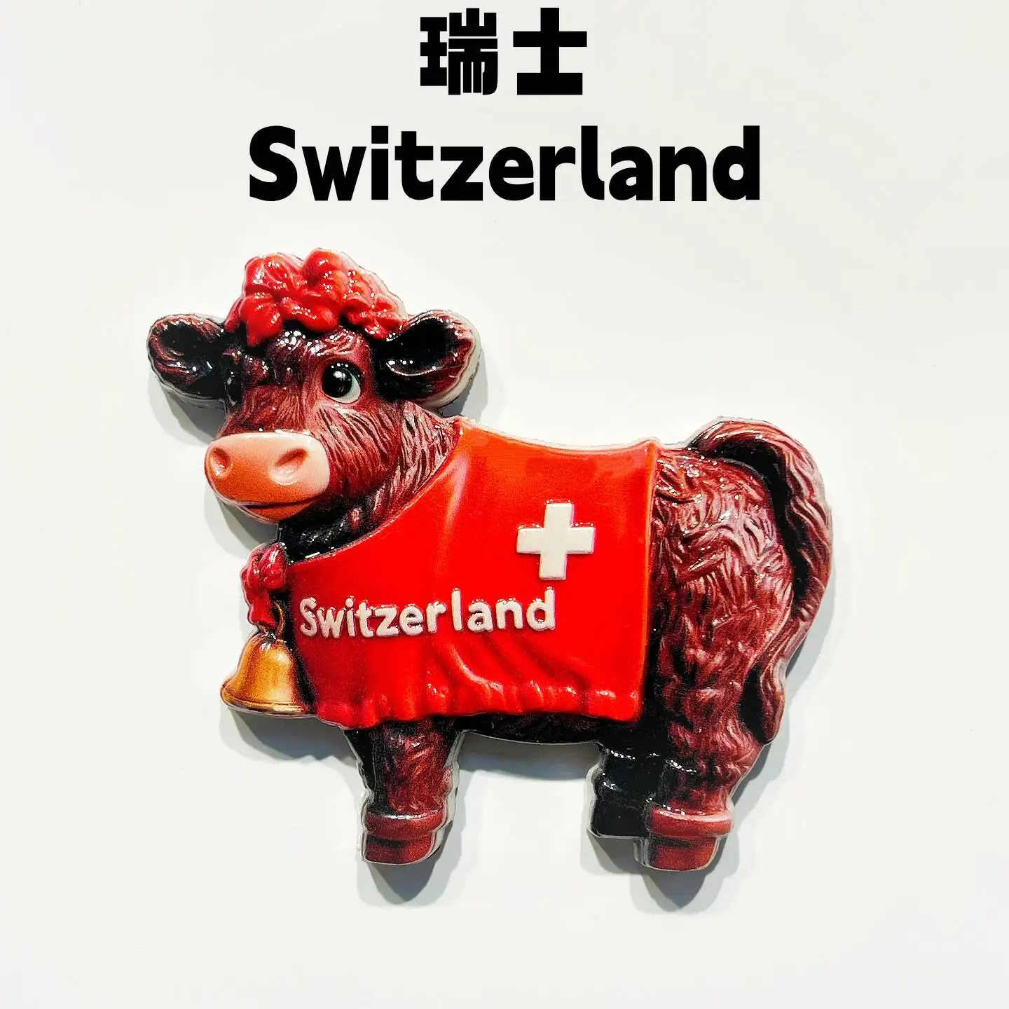 European Swiss Travel Souvenir Creative Flag Bell Cow Home Decoration Craft Magnet Refrigerator Sticker Gift