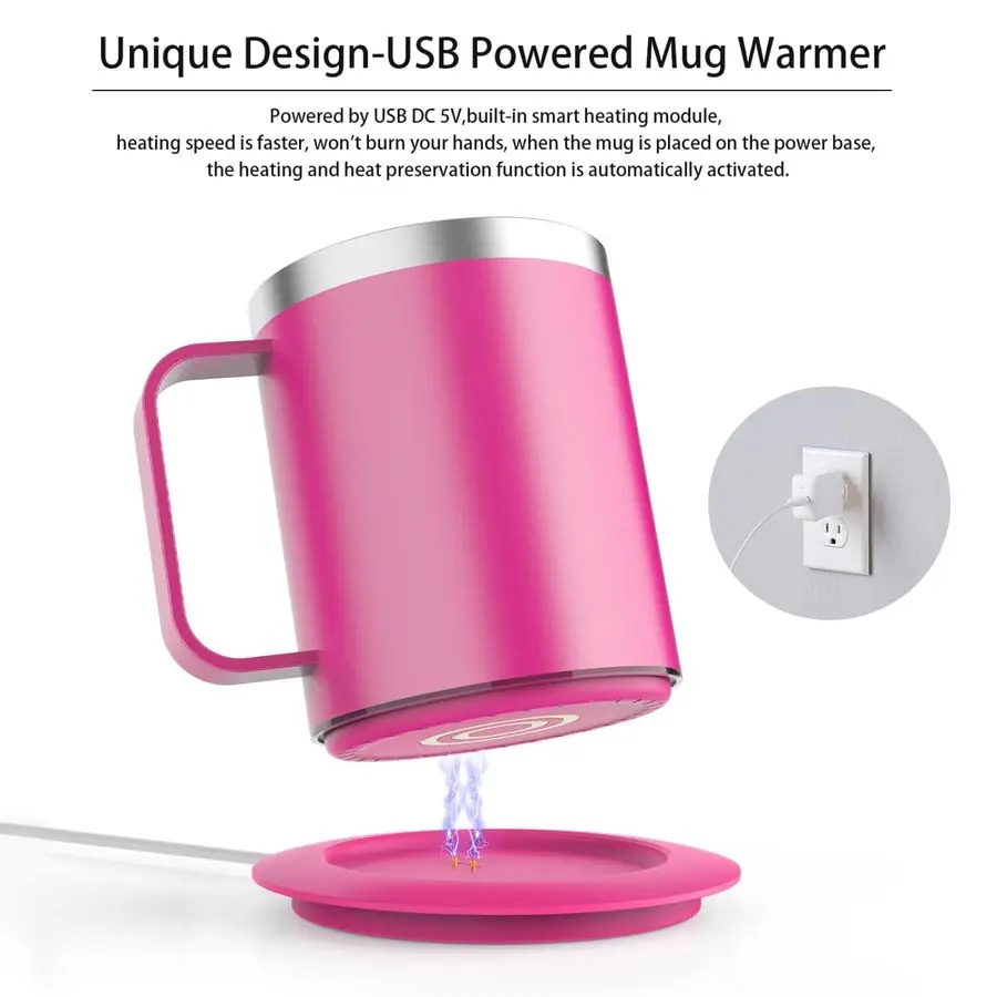 Coffee Mug for Desk, Self Heating Coffee Mug with Handle amp Lid, Temperature Control Cup for Desk, Gift Idea Rose12oz