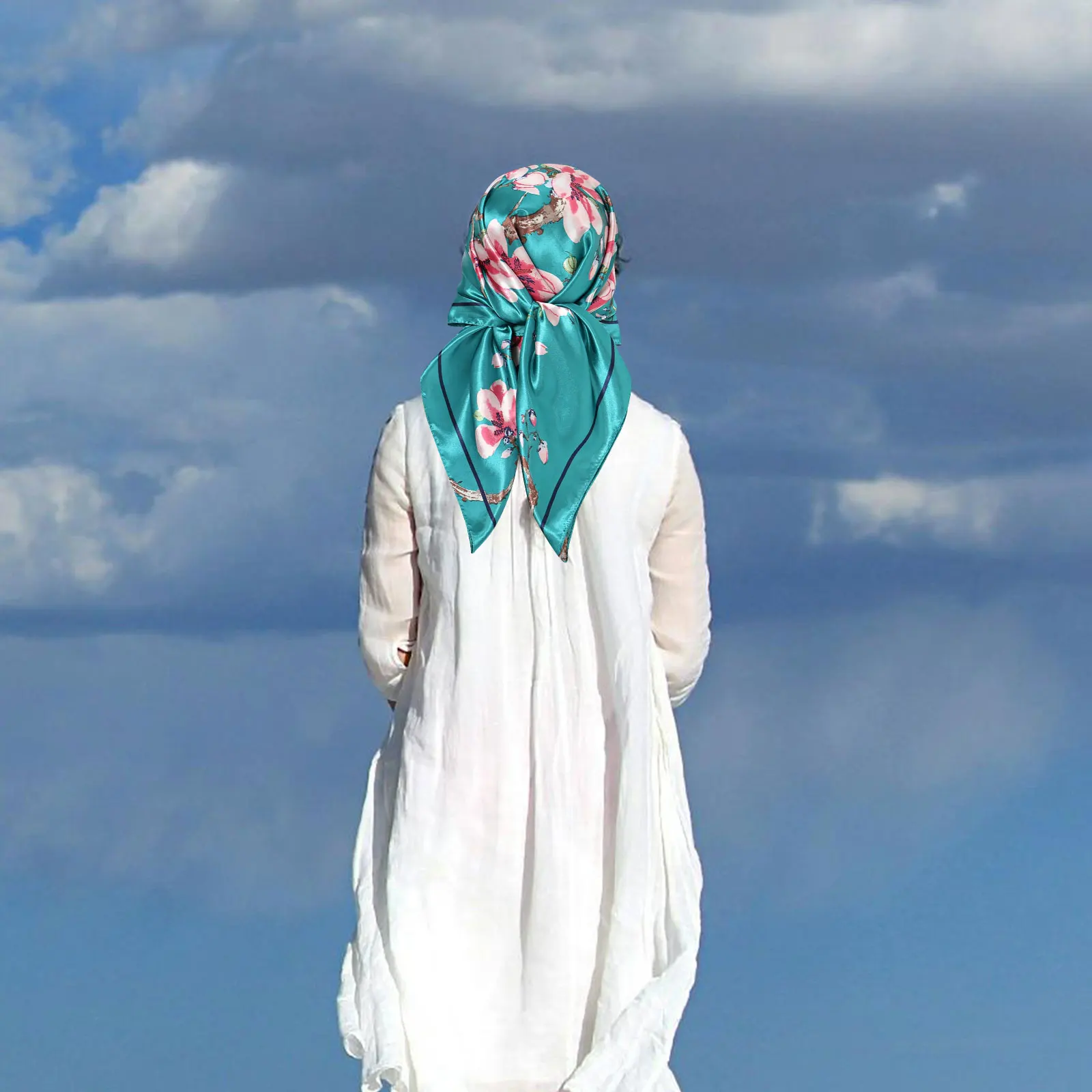 

2pcs Imitation Silk Headscarf 6# Dark Green 5# Pink 90CM Square Scarf Women Fashion Lady Hair Party Decorative Reusable Durable