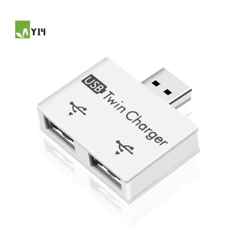 AY14 -1 Piece USB Hub To 2 Port Hub Adapter USB Splitter Mini Dual USB Charging Extender For Phone Computer White
