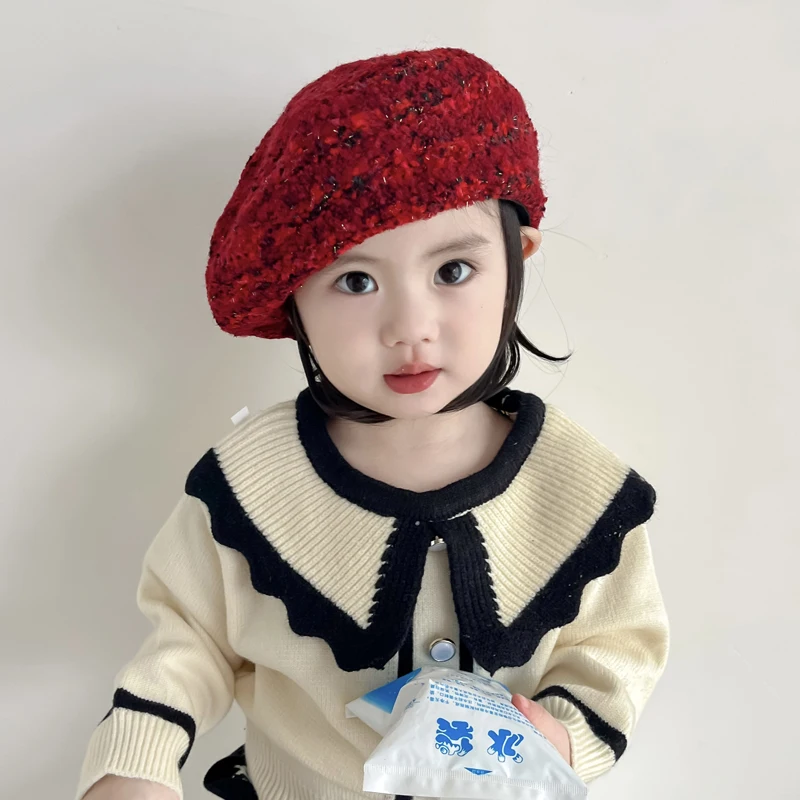 Christmas Baby Hat Autumn Winter Mother Kids Beret Hats for Girls Adjustable Fashion Wool Children Girl Cap Accessories 2-7Y