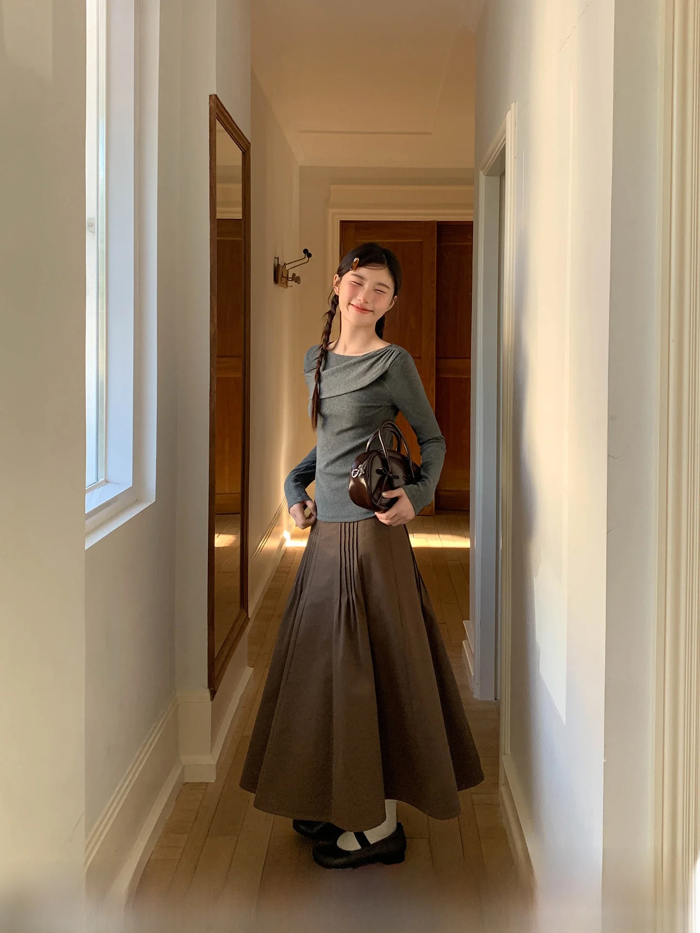 

Asymmetric High Waist Umbrella Skirt Women's Spring New Sle Long Skirt Cotton Casual Sle Wide Waist Symmetrical Design