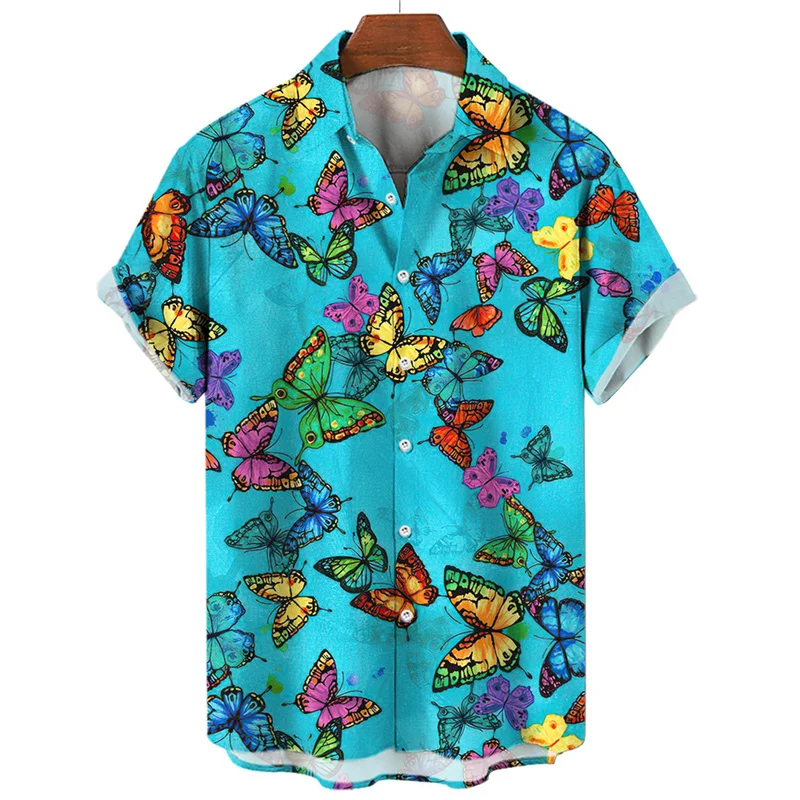 Zomer Kleurrijke Vlinder 3d Print Shirts Mannen Mode Shirt Casual Vintage Streetwear Shirt Met Korte Mouwen Blouse Man Kleding