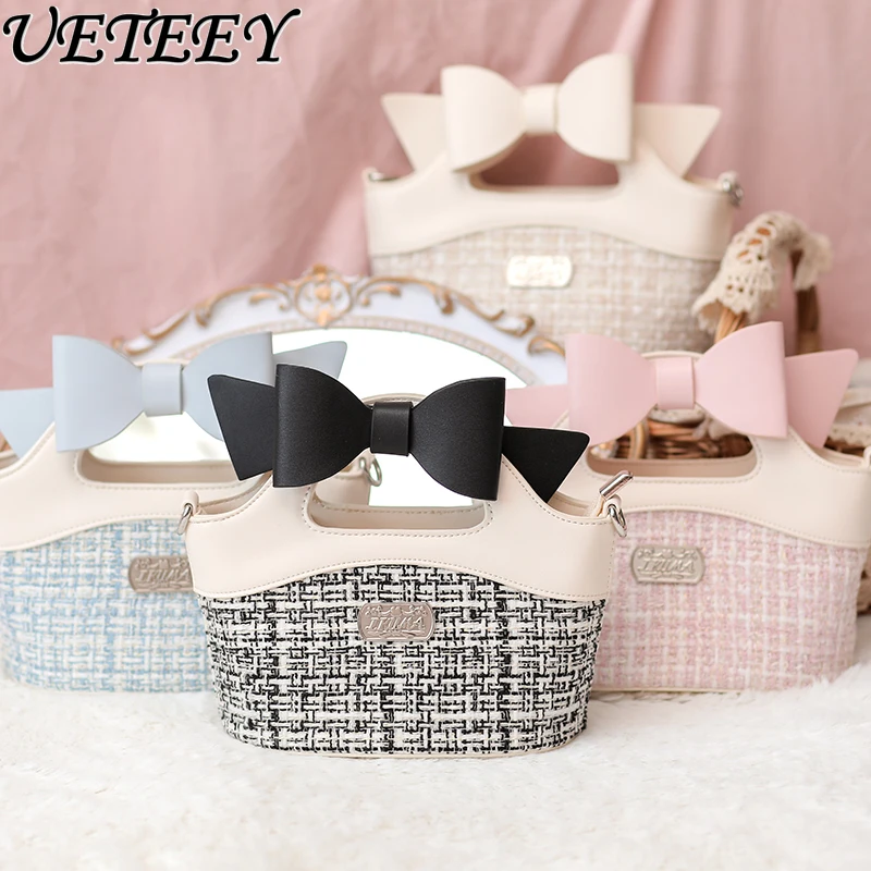 

Japanese Original Design Idyllic Lolita JK Cosmetic Bag Sweet and Cute Girl Versatile Bow Shoulder Bag Handbag for Women