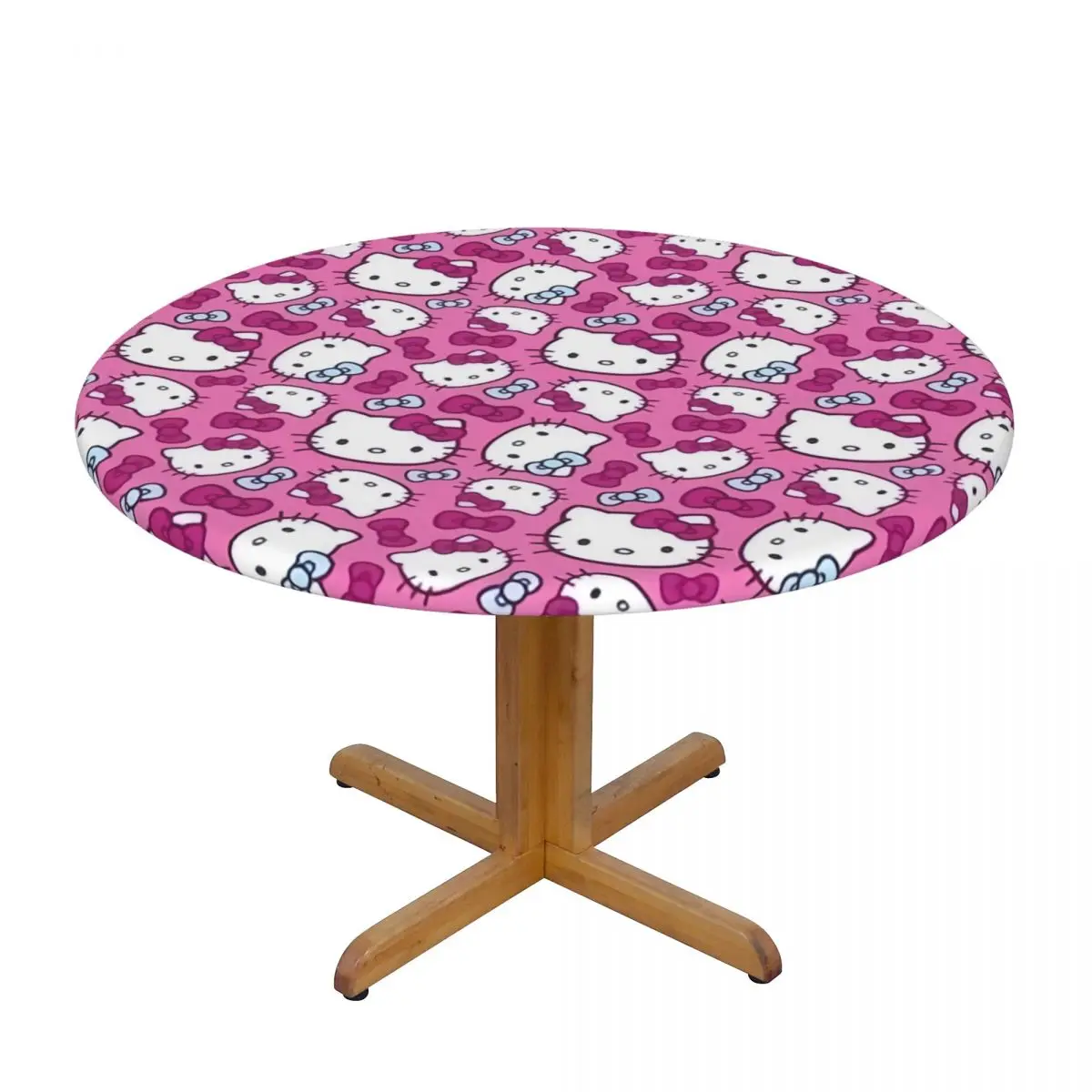 Customized Round Cartoon Hello Kitty Sanrio Japan Anime Table Cloth Waterproof Tablecloth Table Cover Backed with Elastic Edge