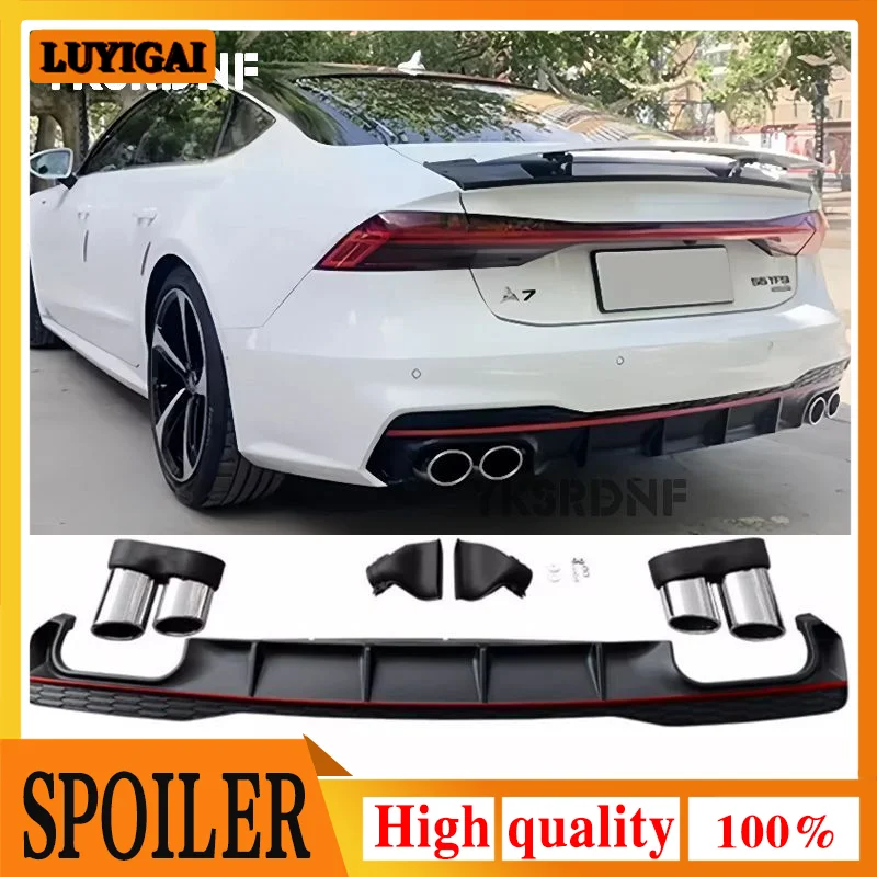 Auto-Heckstoßstangen-Diffusorlippe für Audi A7 Sline 4-Türer 2019 2020, Auto-Heckstoßstangen-Diffusor-Lippenspoiler mit Auspuffspitzen, PP, nicht S7