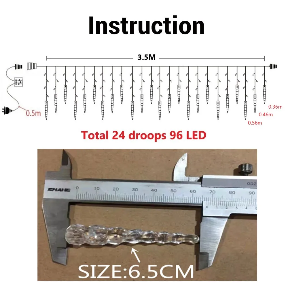 Guirlanda de calle en la casa Festón de invierno Led Cortina Luces de carámbano para decoraciones navideñas de Año Nuevo 0.4-0.6m Droops Wave Año