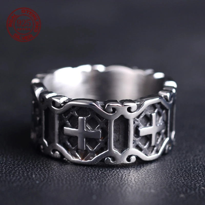 S925 Sterling Silver INS Simplicity Vintage Cross Ring Fashion Men's Ring Women's Ring Hip Hop Punk High Quality Jewelry Gift