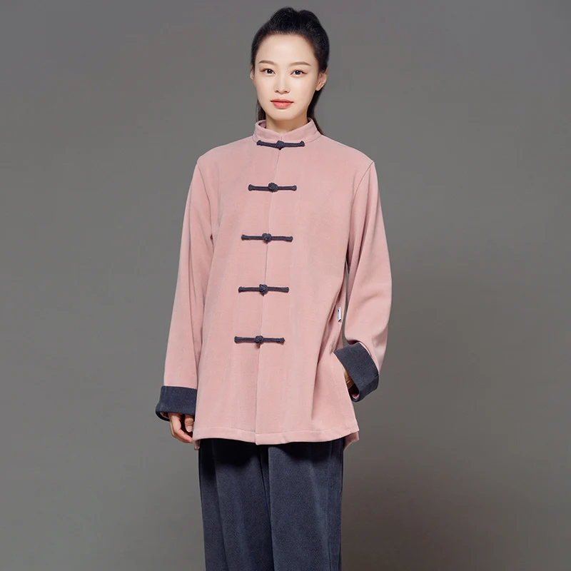 Women's New Fashionable Upgraded Autumn/Winter Fleece-lined Premium Thickened Tai Chi Practice Uniform - Woolen for Practice