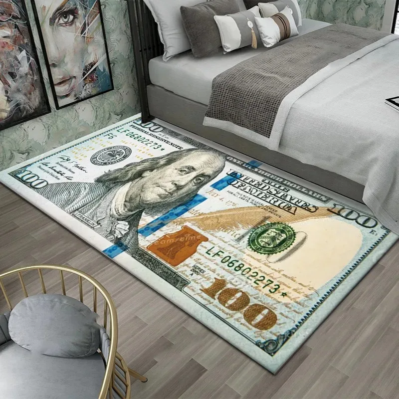 VIKAMA Creative Dollar Printed Carpet Anti-Slip Bedroom Side Rug Easy to Clean Game Room Dormitory Floor Mat Home Decoration