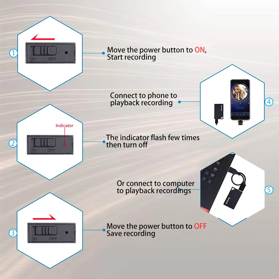 Savetek قلم USB صغير صوت مفعل 8 جيجابايت 32 جيجابايت 64 جيجابايت مسجل صوت رقمي 192 كيلوبت في الثانية تسجيل WAV