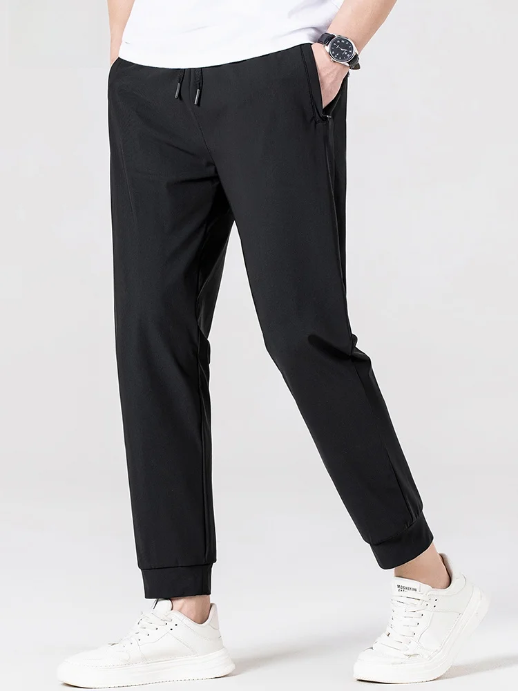 

High-End Ice Silk Loose Fit Men's Summer Sport Pants Qui Dry Breathable Long Trousers Versatile for Middle-Aged And ly