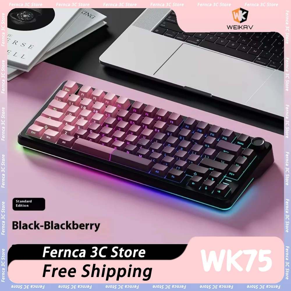 Weikav WK75 Mechanical Keyboard Tri Mode Wireless With Screen Gaming Keyboard 4000mAh RGB Hot Swap Keyboard PC Accessory Custom