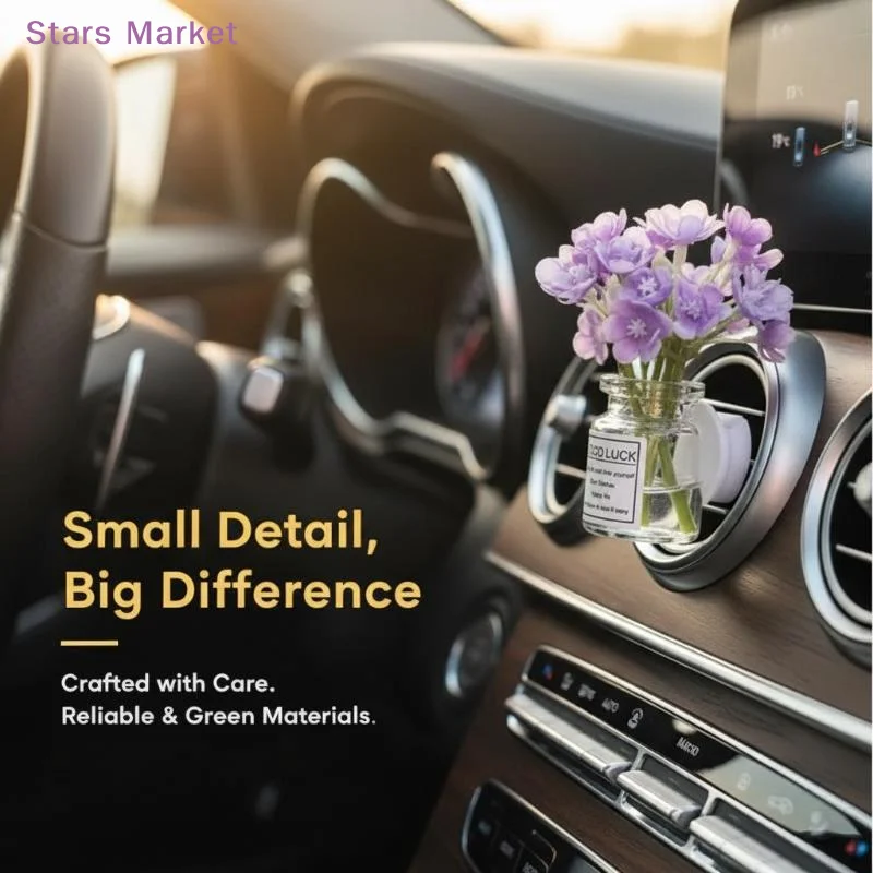 Car Simulated Jasmine Flower Air Vent Clip Cute Vase Ornament Creative Auto Center Console Interior Decor for Ladies