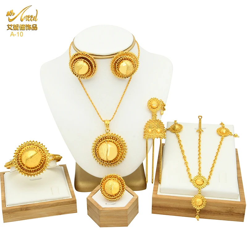 Aniid Parure de bijoux florale dorée 6 pièces 4