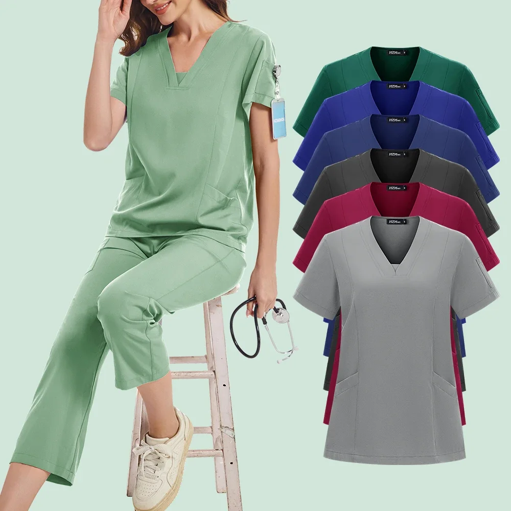 

Surgical Scrubs Uniform Suit Short Sleeve Top Straight Pants Clinical Nursing Uniform Multicolor Medical Workwear Doctor Clothes