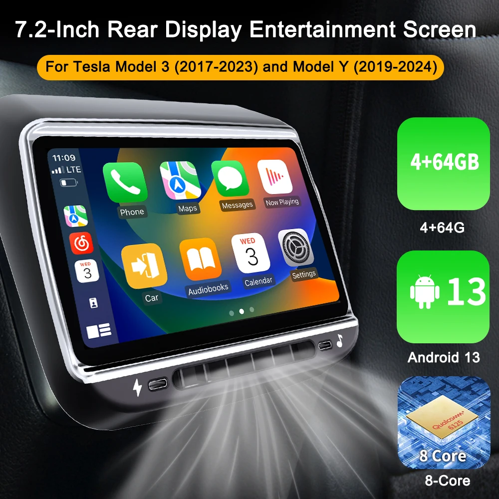 Onlysay 4G+64G Android 13  Rear Display For Tesla Model 3 2017-2023 Model Y 2019-2024 Entertainment 4G+64G WIFI Carplay Andriod