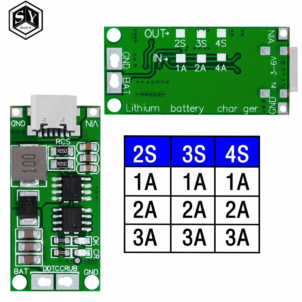 Wielokomórkowa ładowarka 2S 3S 4S typu C do 8.4V 12.6V 16.8V Step-Up Boost LiPo polimerowa litowo-jonowa 7.4V 11.1V 14.8V 18650 bateria litowa