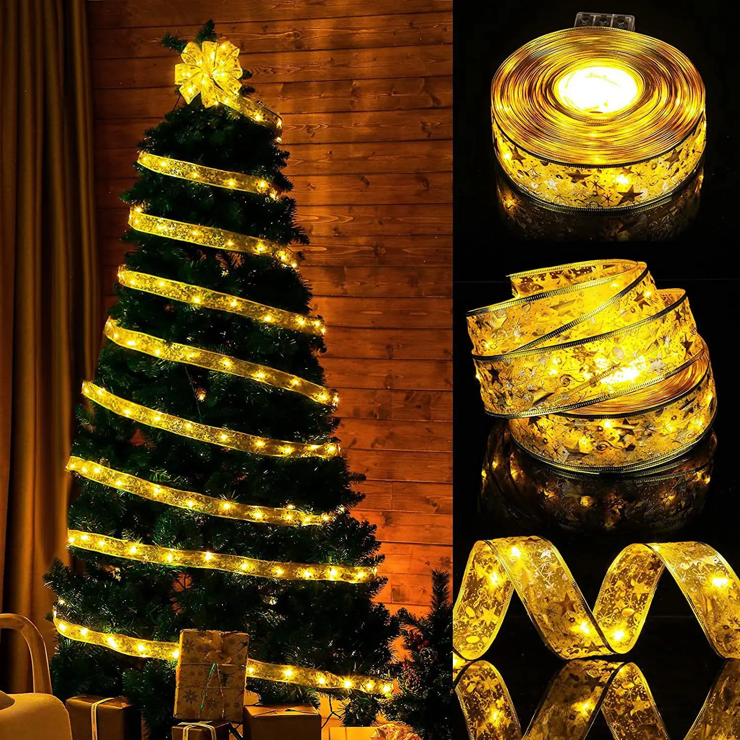 Kerstversiering Led Lint Kerstverlichting Kerstboom Ornamenten Voor Thuis Diy Strikken Licht String Navidad Nieuwjaar 2024