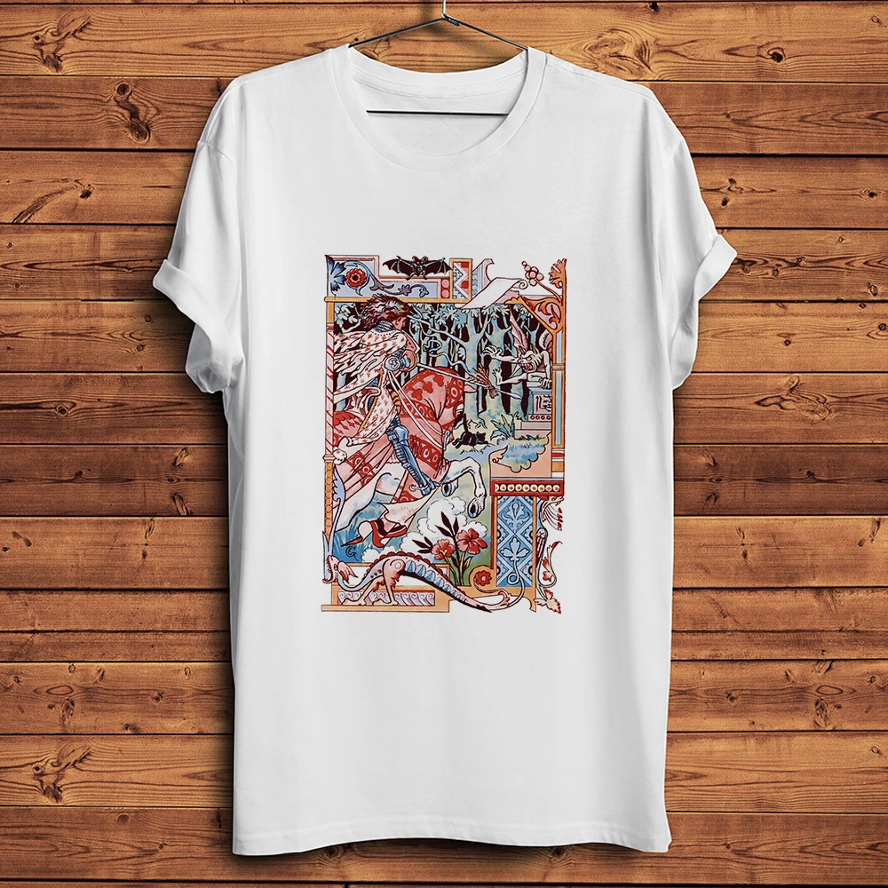 Medieval Knight,Art Nouveau Artist Eugene Grasset,Vintage Style T-Shirt,Casual Tshirt,Funny Unisex Tee,No-Crack Breathable Print
