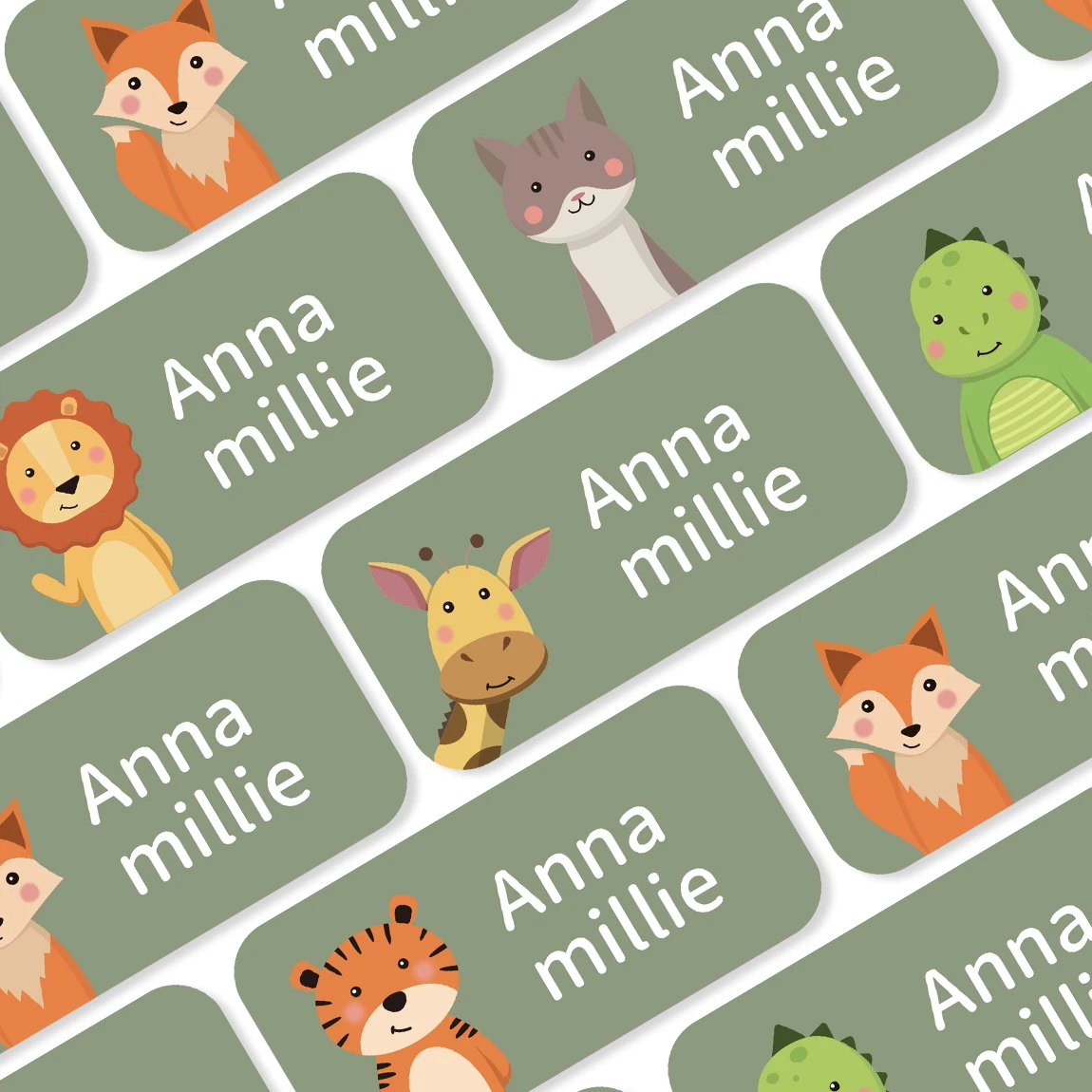 

2 листа, 72 шт., этикетки с милыми животными для детей, водонепроницаемые наклейки на заказ для бутылок, коробки, детский сад, персонализированные наклейки с бирками
