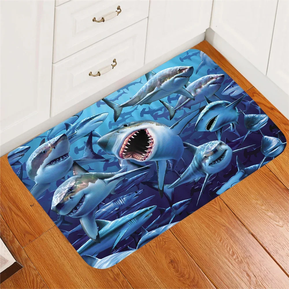 Blue Carpet Cute Cartoon Shark Graphic Rug Large Size Bedroom Bedside Sofa Plush Non-slip Carpet