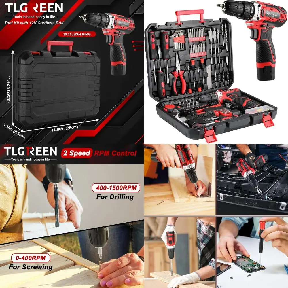 

Complete 138-Piece 12V Cordless Power Tool Kit with 2-Speed Drill, Fast Charging, and Magnetic Bits for Home DIY and Repairs