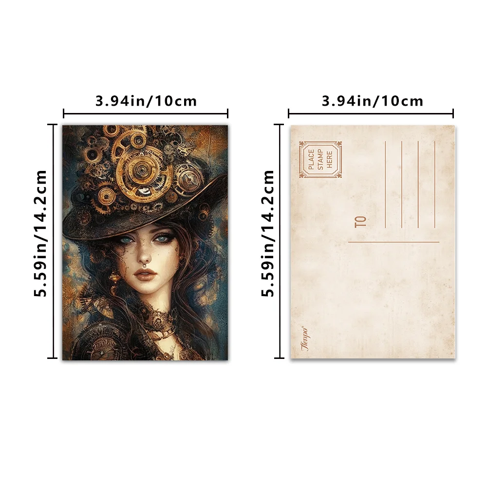 32pcs, Vintage Steampunk Women's Postcards, Birthday/Anniversary Gifts, Collectibles, Suitable for Gift Giving, Can be Mailed.