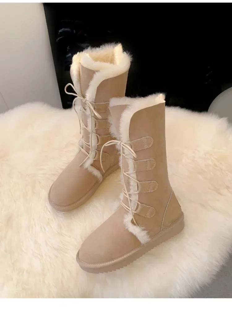 High tube snow boots woman new winter sheepskin wool anti slip long boots thick cotton fur women\'s shoes