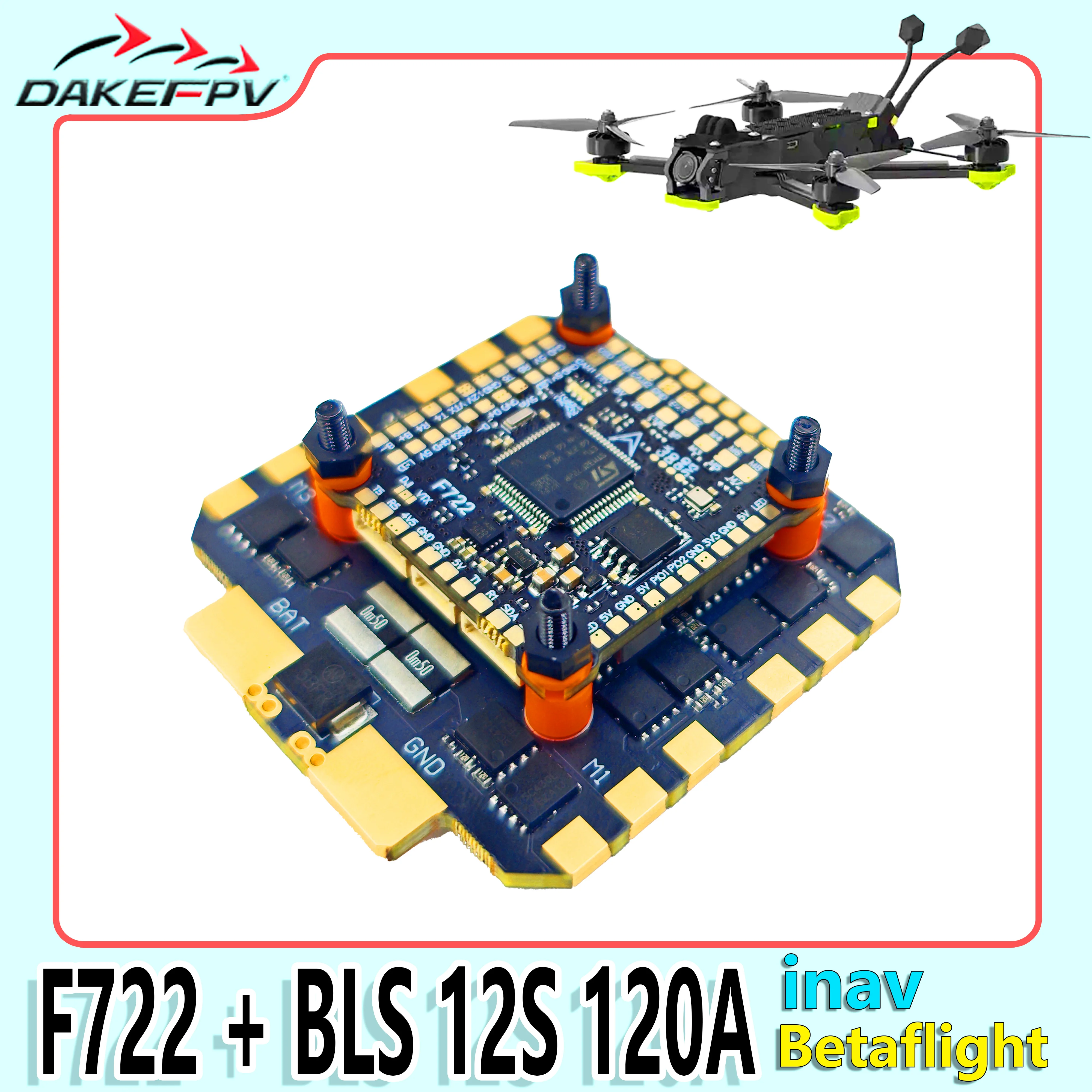 

DAKEFPV F722 Управление полетом FC 3-12S 100A 120A 4in1 ESC F722 Flight STACK 30x30 мм для пульта дистанционного управления FPV Racing Drone