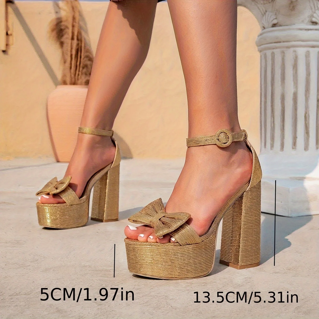 Women's thick-soled gold waterproof table fashion party bow decorative buckle women's high-heeled sandals