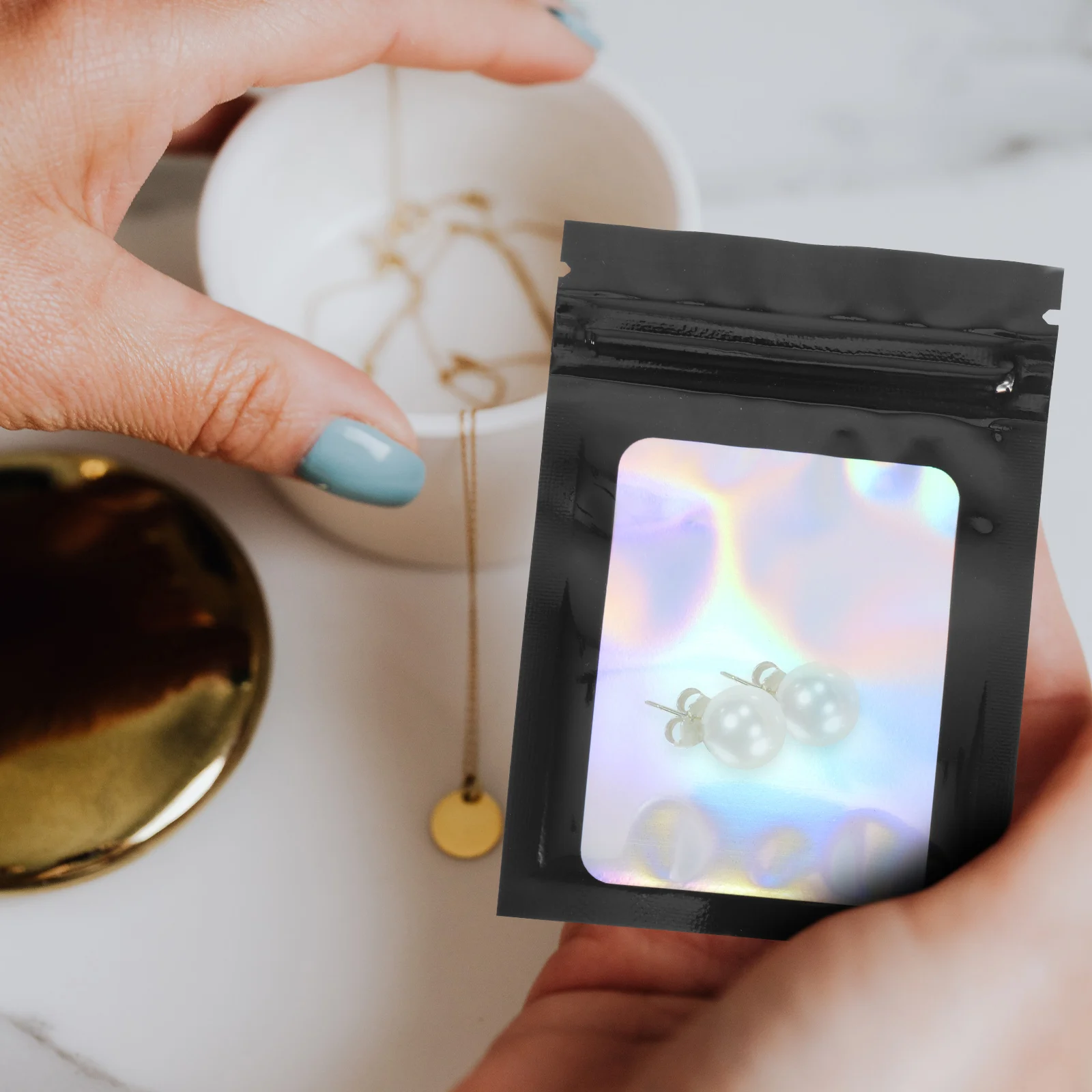 

100 Pcs Colorful Gift Packaging Bags Jewelry Earring Small Pill Presents Plastic Black Sealing Miss