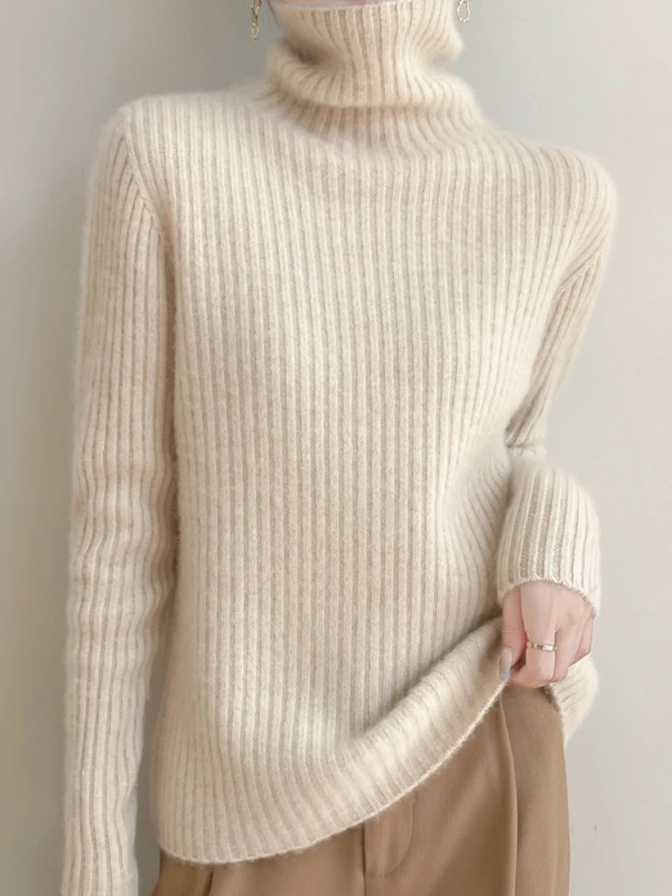 thickened turtleneck pit strip wool sweater women's knitted bottoming shirt long sleeve pullover loose sweater thin pile collar