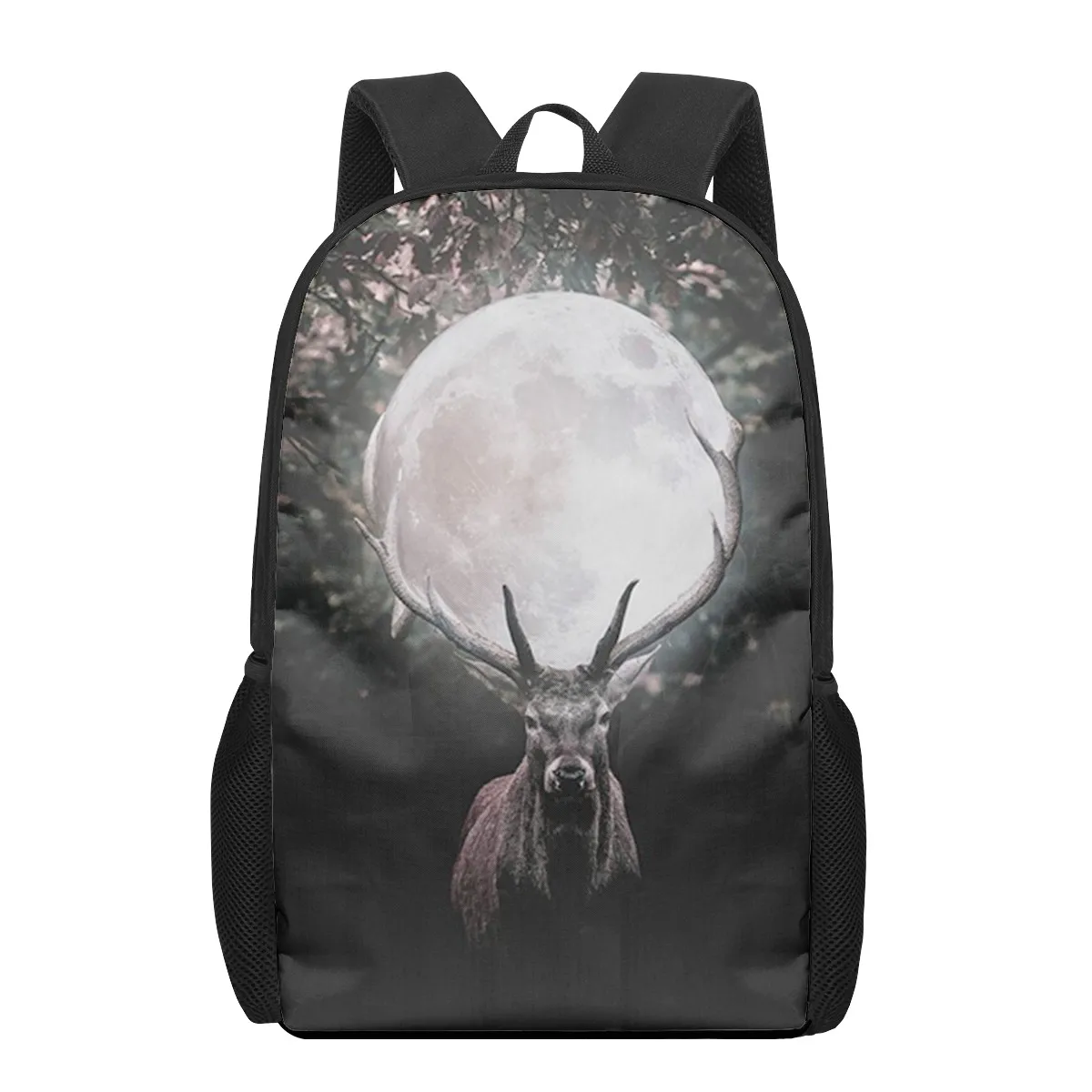 Animal bonito cervos 16 polegada sacos de escola impressão 3d crianças mochila mochilas preto bookbags para adolescente meninas meninos crianças saco de livro