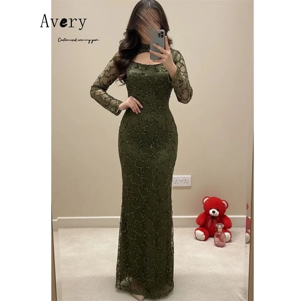 

Avery индивидуальные блестящие кружевные платья с длинными рукавами «рыбий хвост» Элегантные вечерние платья для женщин Роскошные женские элегантные вечерние платья 2025