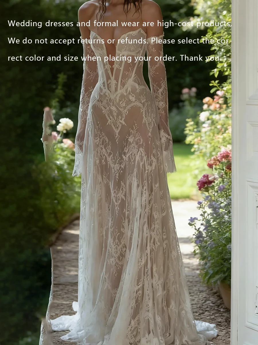 Elegant Deep V-Neck Lace Sleeveless Sheath Straight Bride Wedding Dresses Bridal Gowns Customized