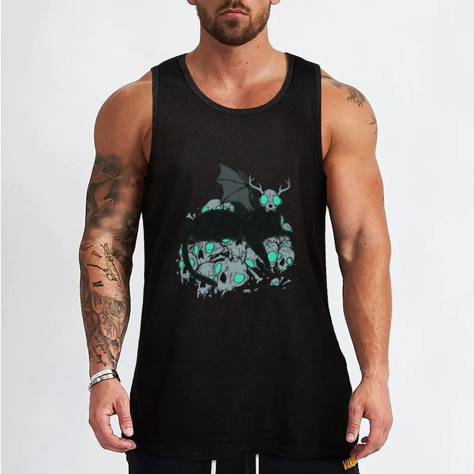 Winged Kitty Demon Skull Tank Top Men's gym t-shirt bodybuilding men sports suits