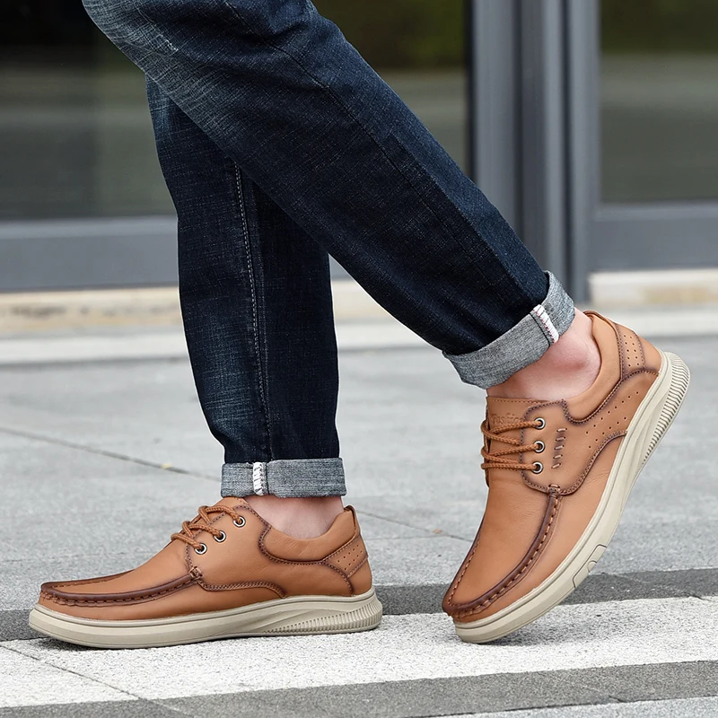 Men Genuine Leather Shoes Male Business Casual Shoes Four Seasons Fashion Comfortable Daily Youth Outdoor Soft-soled Shoes