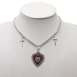 Gothic Hip Hop Y2k Jewelry Peach Heart Flower Cross Pendant Necklaces Vintage Love Sword Eye Thorns Choker for Women Girls Party