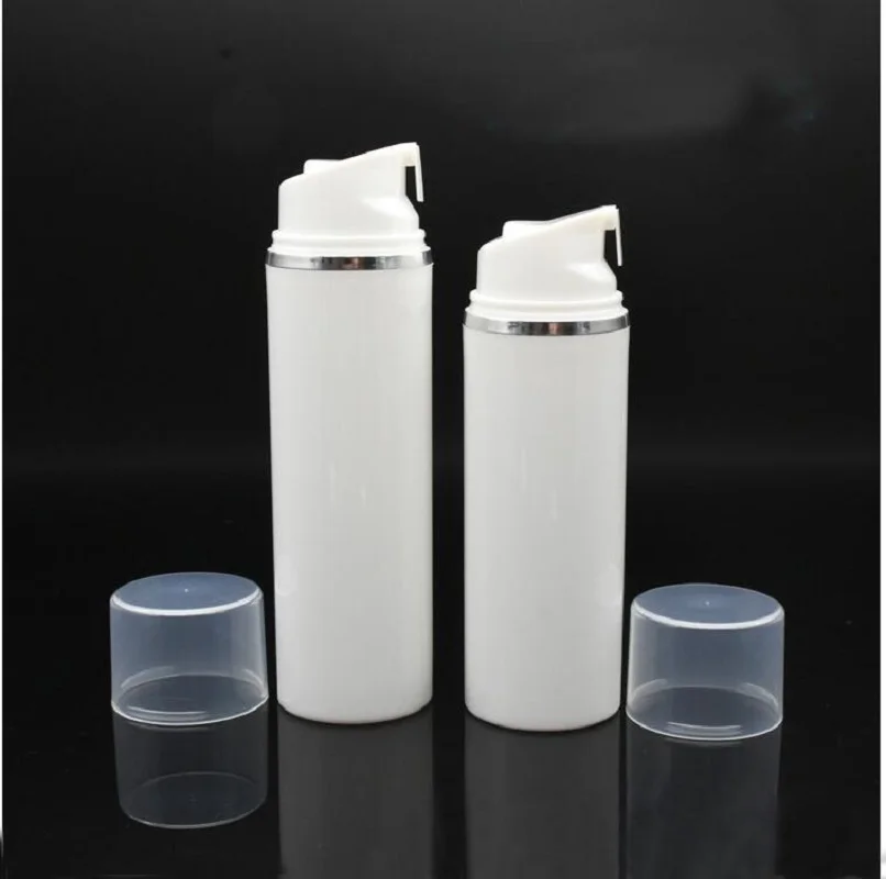 

150ML white plastic airless bottle silver line toner lotion/emulsion/serum/anti-UV sunscreen cream/foundation skin packing