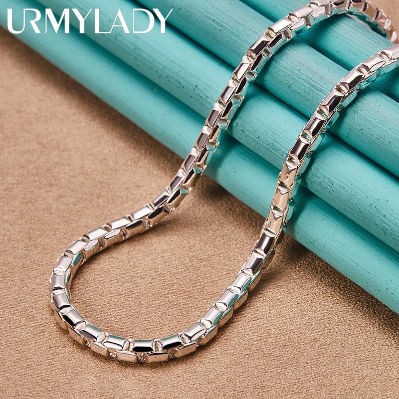 URMYLADY 925 srebro 4mm wspólny łańcuch 18 Cal naszyjnik charms dla mężczyzny kobiety Wedding Fashion Party prezent biżuteria