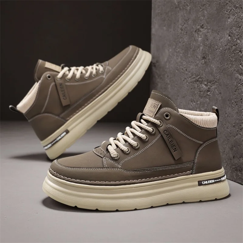 Cold sticky autumn and winter high top shoes, trendy workwear shoes, fashionable sports and casual men's shoes
