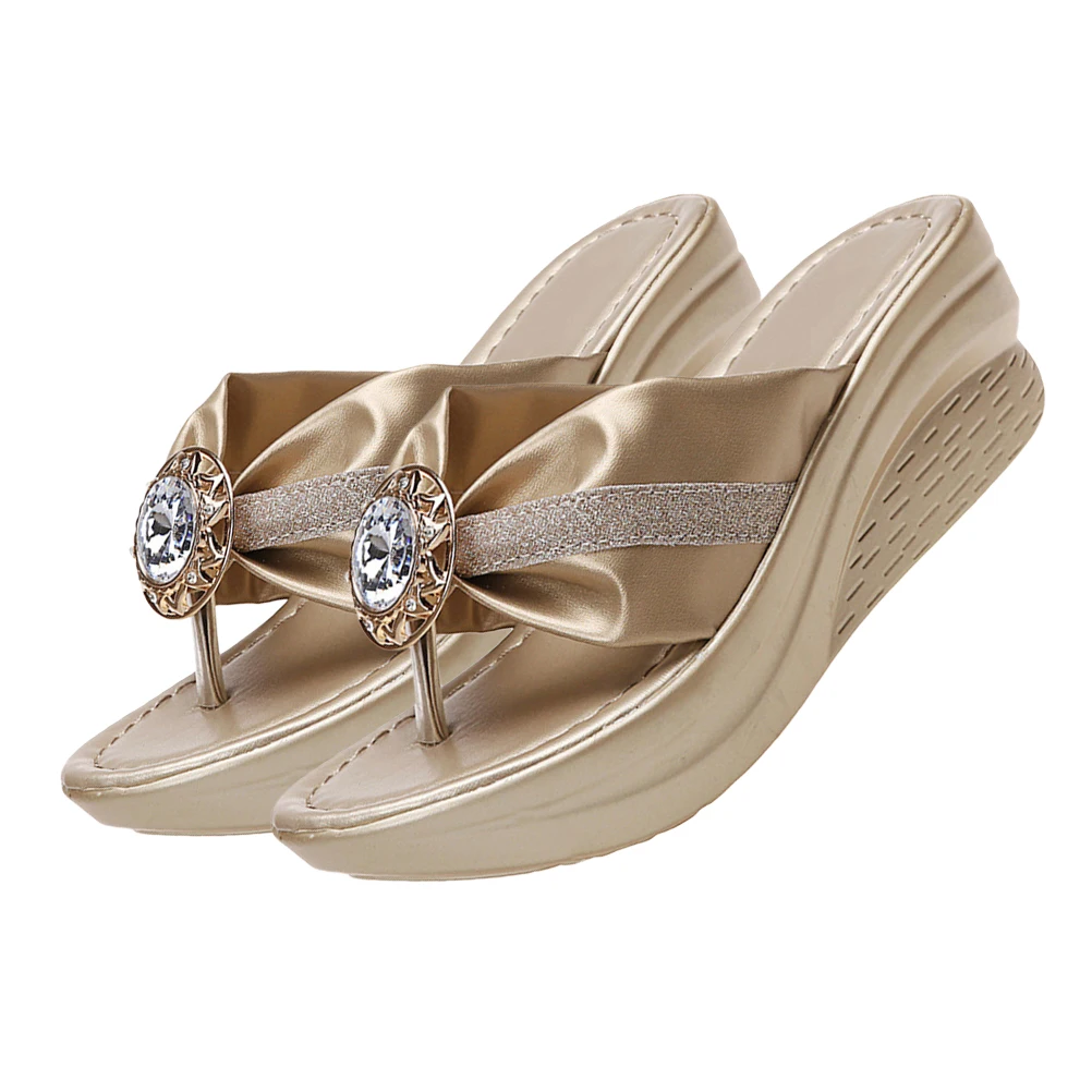 

Rhinestone Beach Sandals Women Comfortable Lightweight Slippers Sparkly Ladies Summer Gifts Bling Wedge Shoes