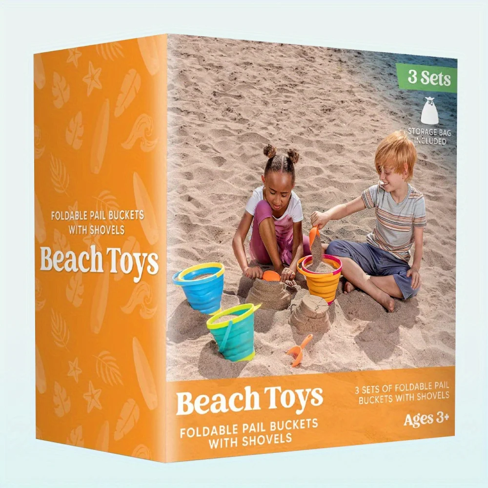 Collapsible Beach Pails With Shovels Set For Sand Play Fun_voghion.com