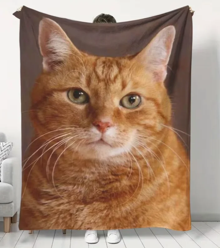 Soft Cozy Orange Cat Flannel Blanket  All-Season Warm Machine Washable  Vivid Ginger Tabby Face Design Style Sofa Bed Blanket